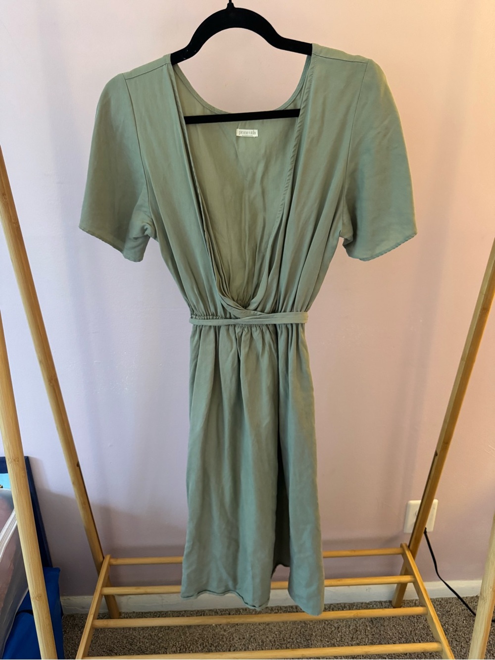 Prana Vida Everyday 100% Tencel Twill Crossover Short Sleeve Dress, Sage Green